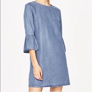 Zara Chambray Bell-Sleeve Sheath Dress XS